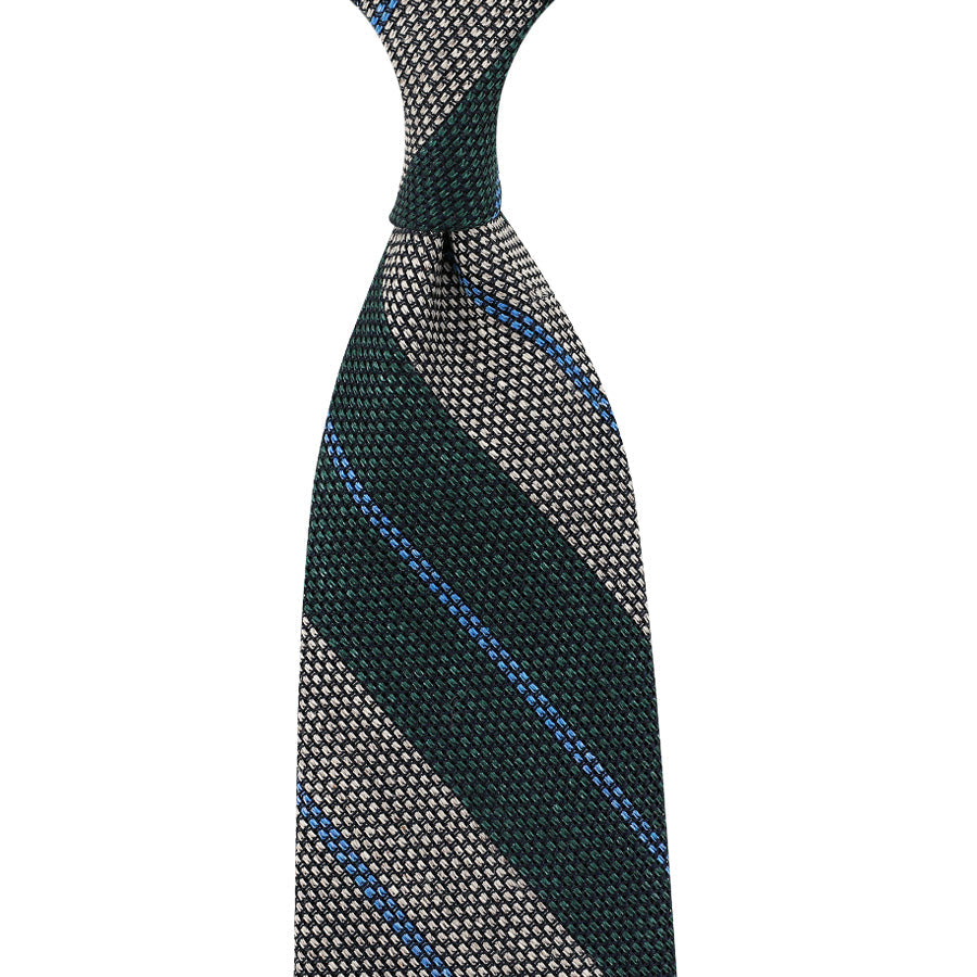 Striped Fina Grenadine Silk Linen Tie Forest Grey