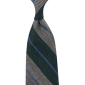 Striped Fina Grenadine Silk / Linen Tie - Forest / Grey