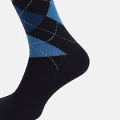 Blue Wool Check Mid Length Socks