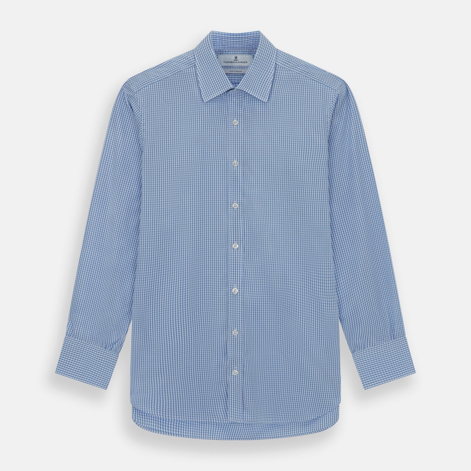 Light Blue Gingham Check Shirt with T&amp;A Collar and 3-Button Cuffs