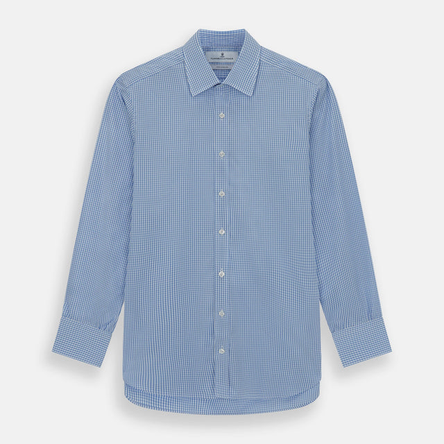 Light Blue Gingham Check Shirt with T&amp;A Collar and 3-Button Cuffs