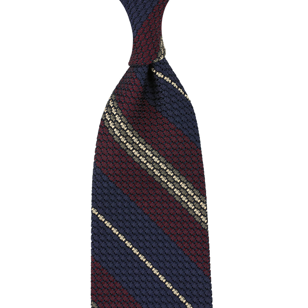 Striped Grossa Grenadine Silk Tie Navy Burgundy Army
