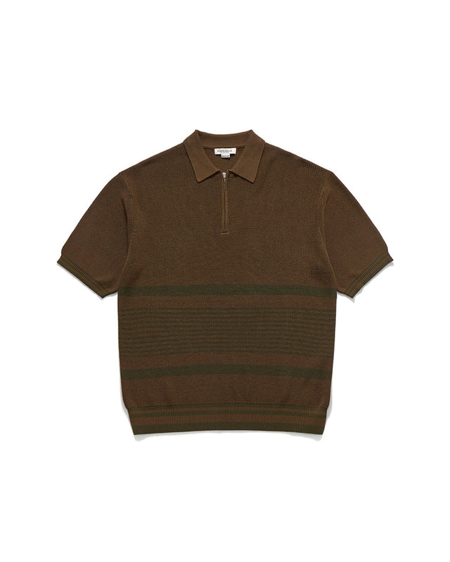 BORDER HALF ZIP UP KNIT / COCOA & OLIVE