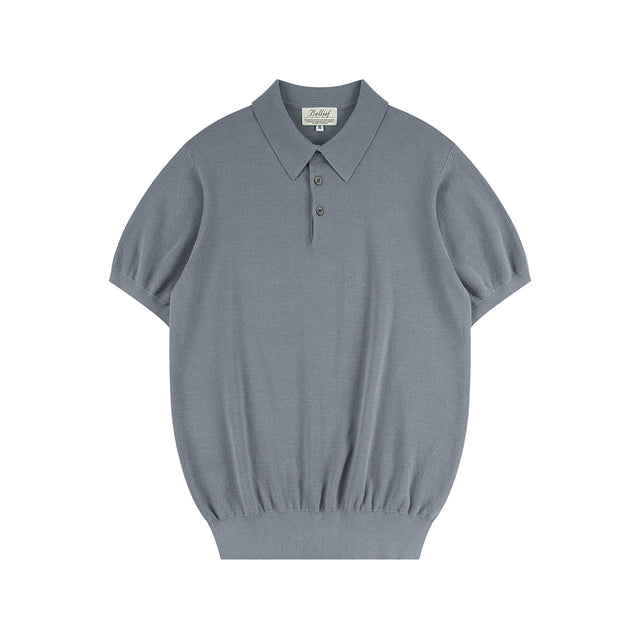 Essential Hard Twist Cotton Short Sleeve Polo Knit (Ice Blue)