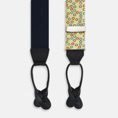 Multi Coloured Circle Adjustable Silk And Navy Leather Braces