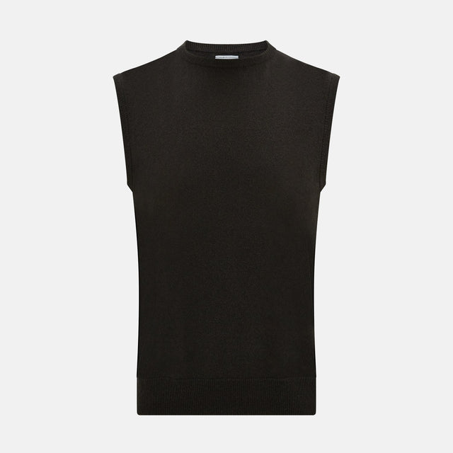 Dark Brown Cashmere Round Neck Vest