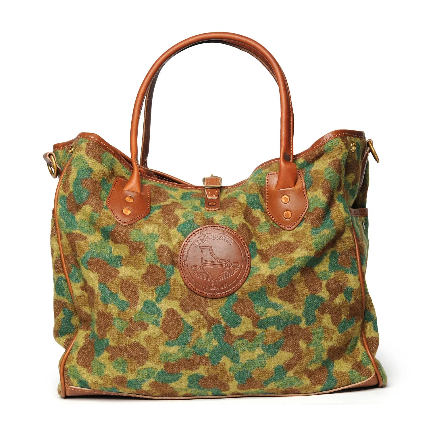 Wool Tote With Strap Green Camo Wool Yuketen