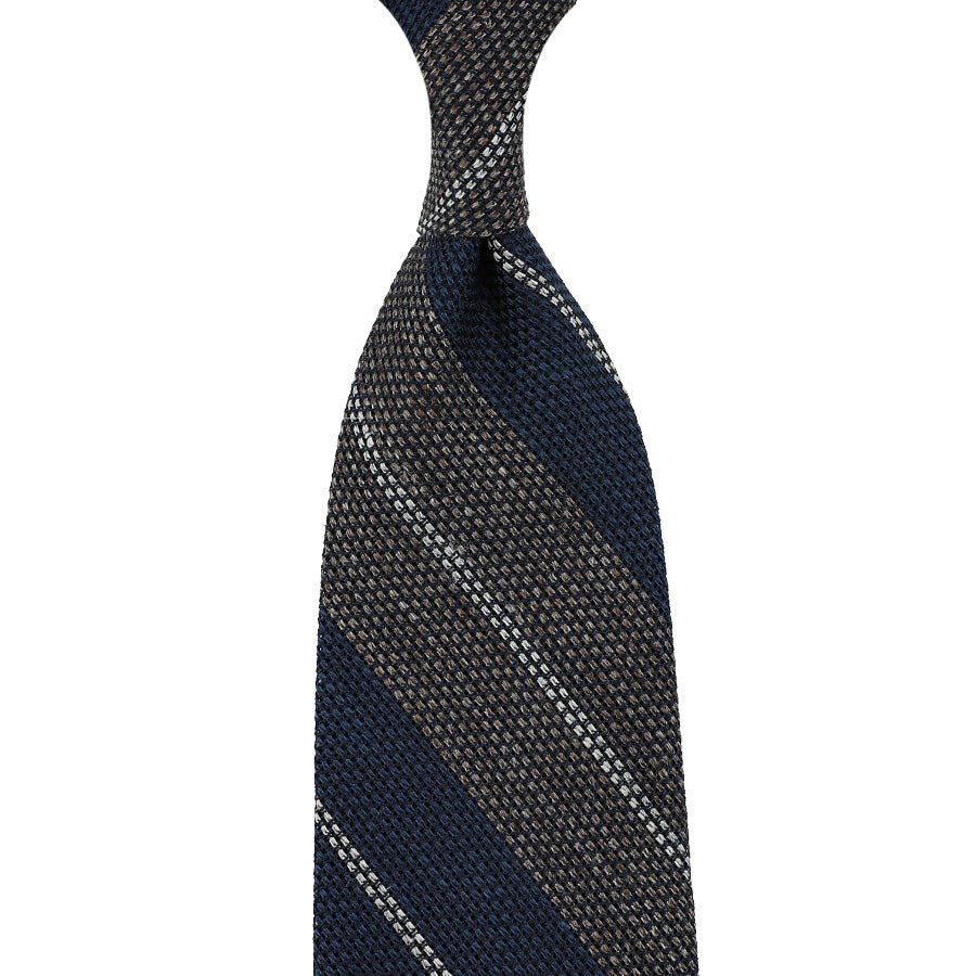 Striped Fina Grenadine Silk Linen Tie Navy
