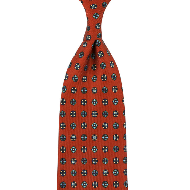 Floral Printed Silk Tie - Rust - Hand-Rolled