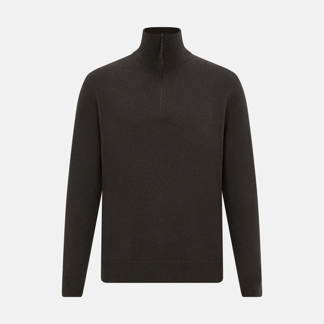 Brown Half-Zip Cashmere Jumper