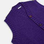 Purple Merino V Neck Sleeveless Cardigan