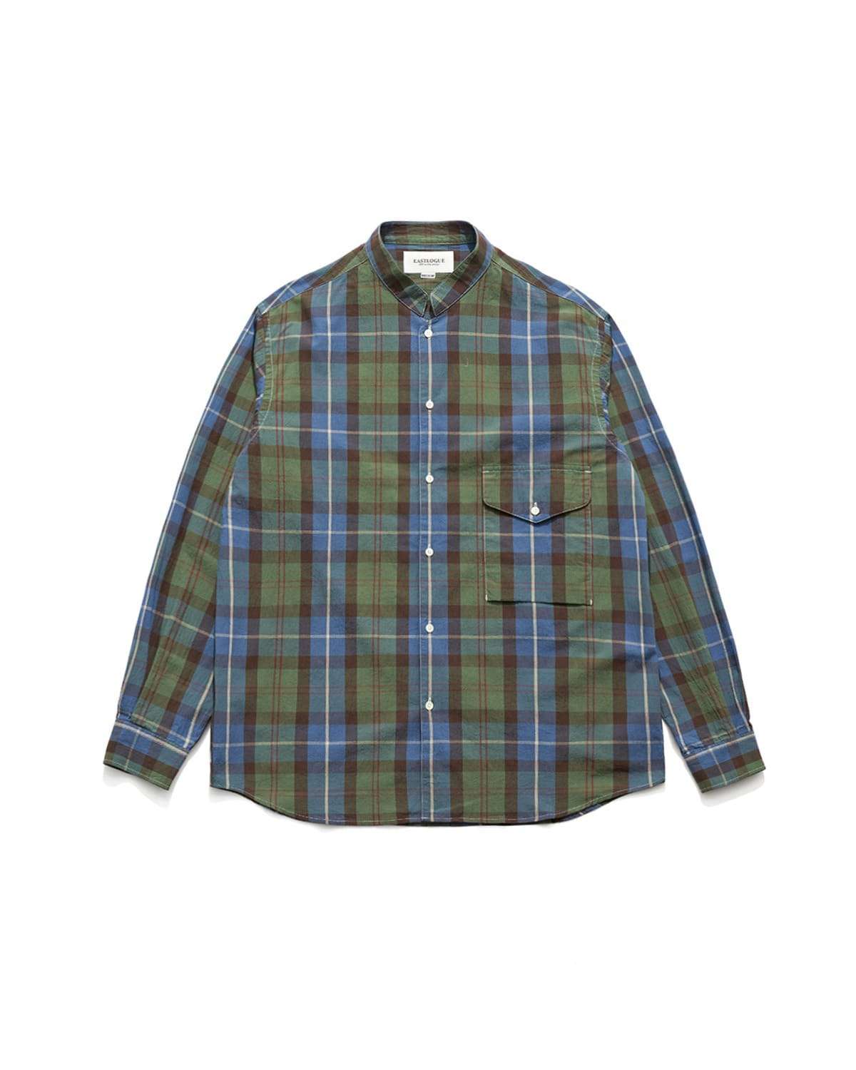 BANDED COLLAR SHIRTS / BLUE & GREEN MADRAS