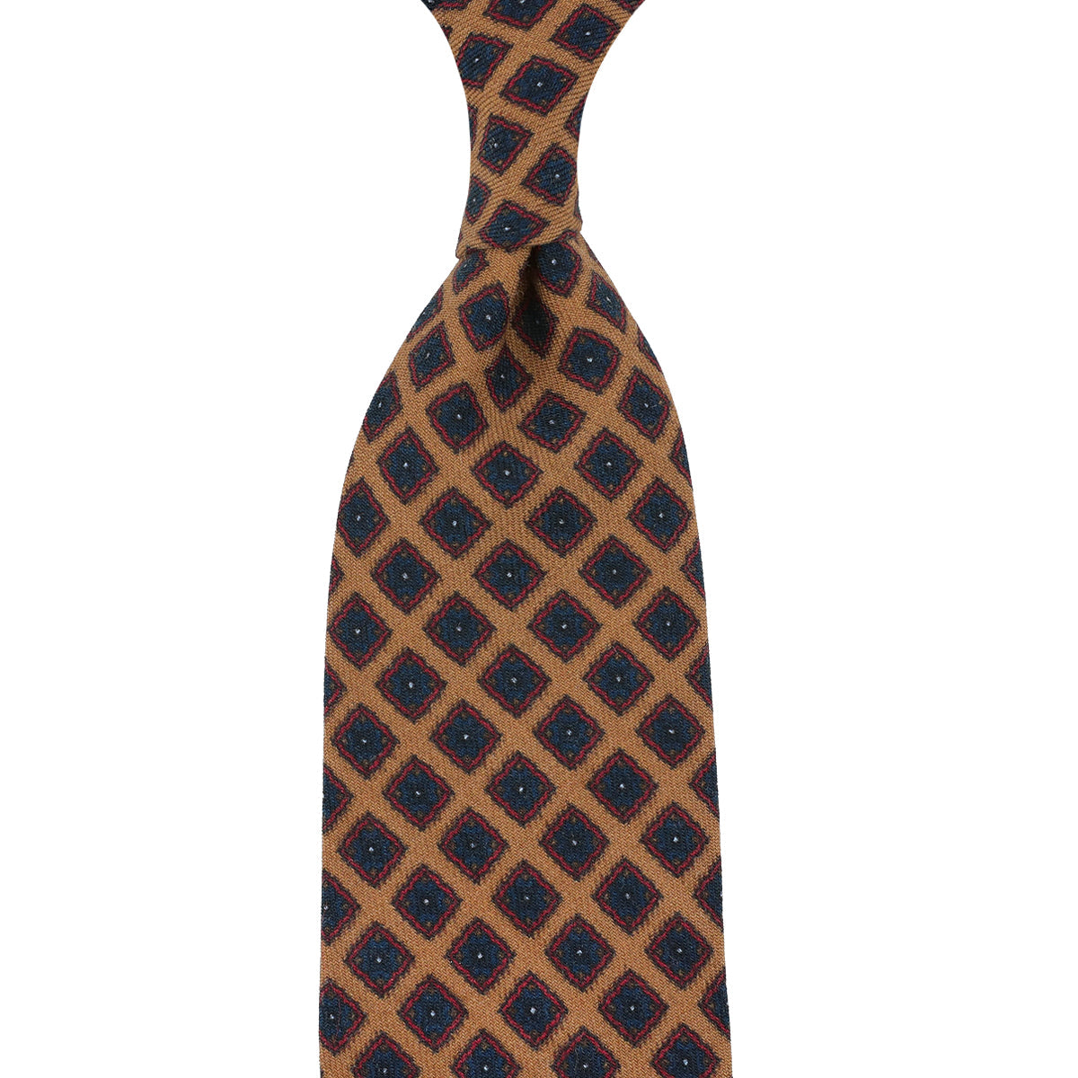 Floral Printed Wool Challis Tie Beige Hand Rolled