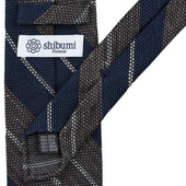 Striped Fina Grenadine Silk Linen Tie Navy