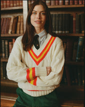 Made In England Red Yellow Cable Knit Wool Cricket Sweater