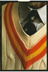 Made In England Red Yellow Cable Knit Wool Cricket Sweater