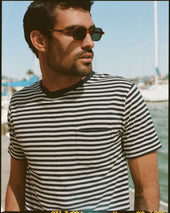 Armor Lux White Stripe Cotton Linen T Shirt