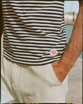 Armor Lux White Stripe Cotton Linen T Shirt