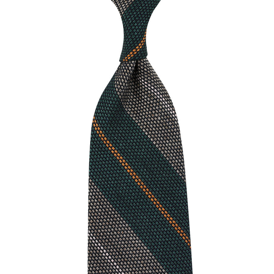 Striped Fina Grenadine Silk Linen Tie Forest Beige