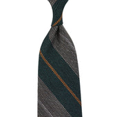 Striped Fina Grenadine Silk / Linen Tie - Forest / Beige