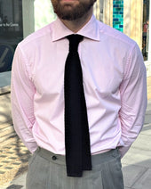 Spread Collar Shirt Pink Stripe Cotton Poplin