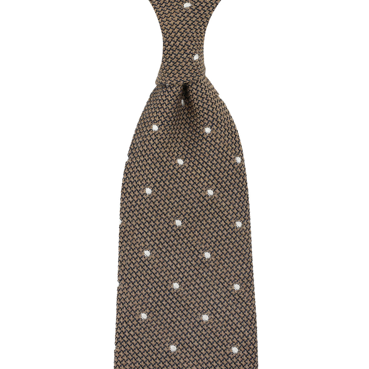 Dotted Wool Silk Grenadine Tie Beige Hand Rolled