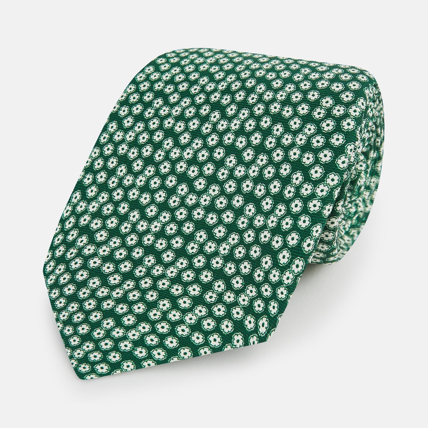 Forest Green Flower-Patterned Printed Silk Tie