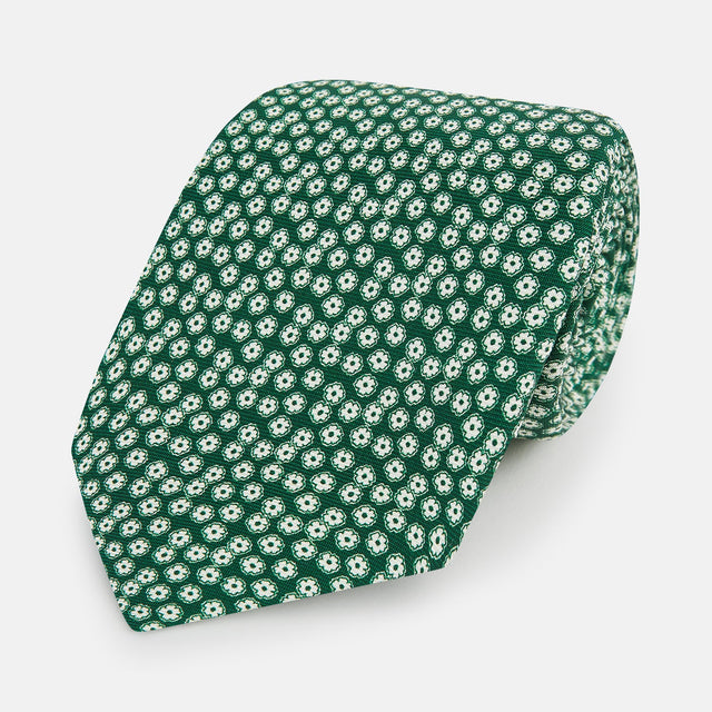 Forest Green Flower-Patterned Printed Silk Tie
