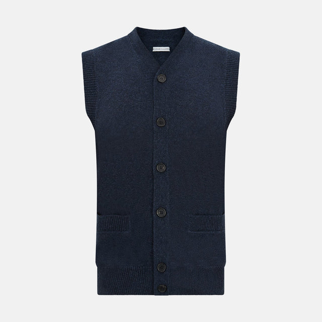 Navy Melange Cashmere Sleeveless Cardigan