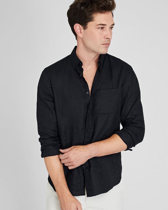 Long-Sleeve Solid Linen Shirt