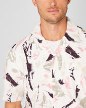 Short Sleeve Camp Collar Block Print Shirt