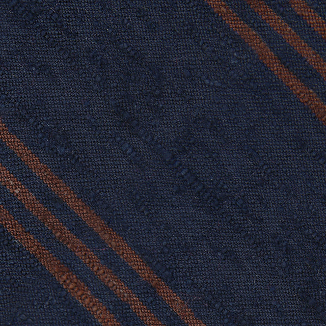 Triple Stripe Shantung Bespoke Tie - Navy / Brown