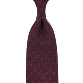 Floral Printed Wool Challis Tie - Wine - Hand-Rolled