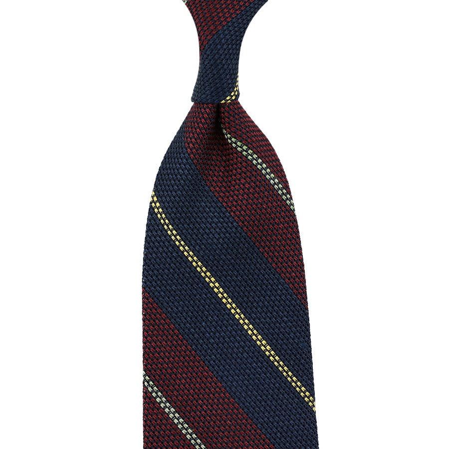 Striped Fina Grenadine Silk Linen Tie Navy