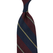 Striped Fina Grenadine Silk / Linen Tie - Navy / Burgundy