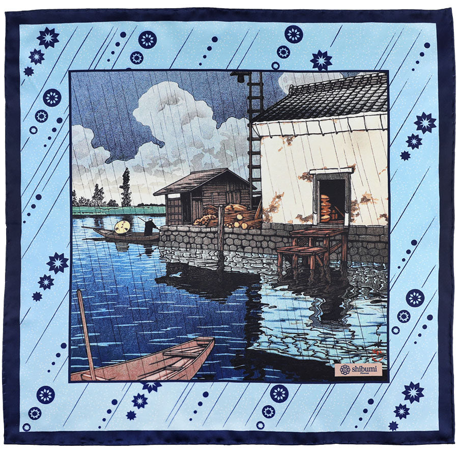 Ukiyo E Silk Pocket Square Ushibori 40x40cm