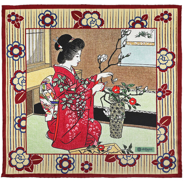Ukiyo-e Silk Pocket Square - Ikebana I - 40x40cm