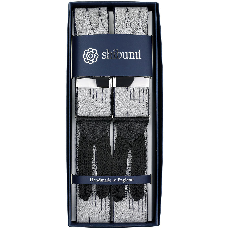 New York Skyline Silk Braces Grey Limited To 500