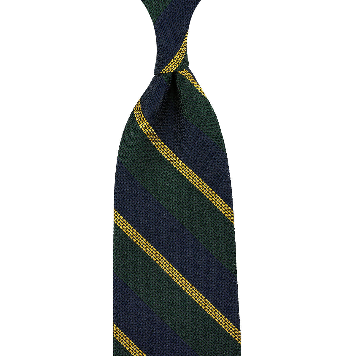 Striped Fina Grenadine Silk Tie Navy Forest