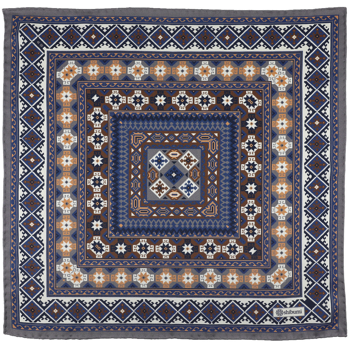 8 Bit Motif Silk Pocket Square Grey Brown 40x40cm