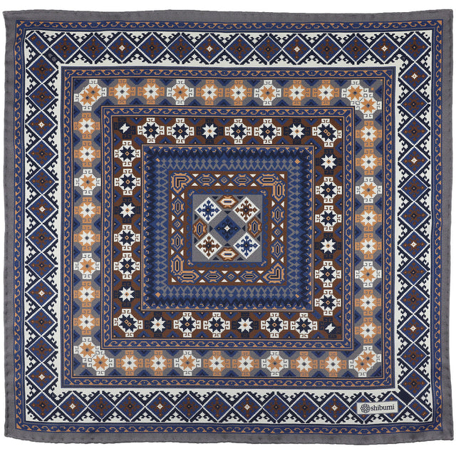 8 Bit Motif Silk Pocket Square - Grey / Brown - 40x40cm