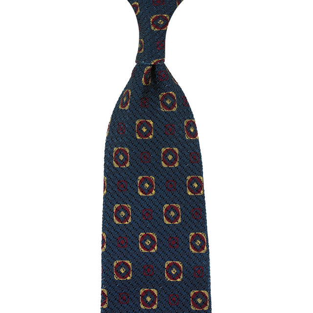 Printed Grossa Grenadine Silk Tie - Navy - Hand-Rolled