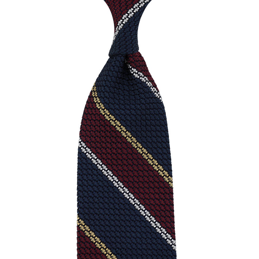 Striped Grenadine Garza Grossa Silk Tie Navy Burgundy Yellow
