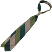 Triple Block Stripe Soft Shantung Silk Tie Forest Green Beige