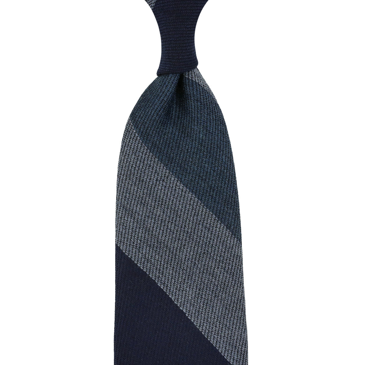 Striped Wool Tie Denim Grey Hand Rolled