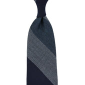 Striped Wool Tie - Navy / Denim / Grey - Hand-Rolled