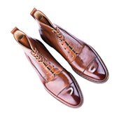 High Cut Derby Boots In Light Brown Crust Calf Leather