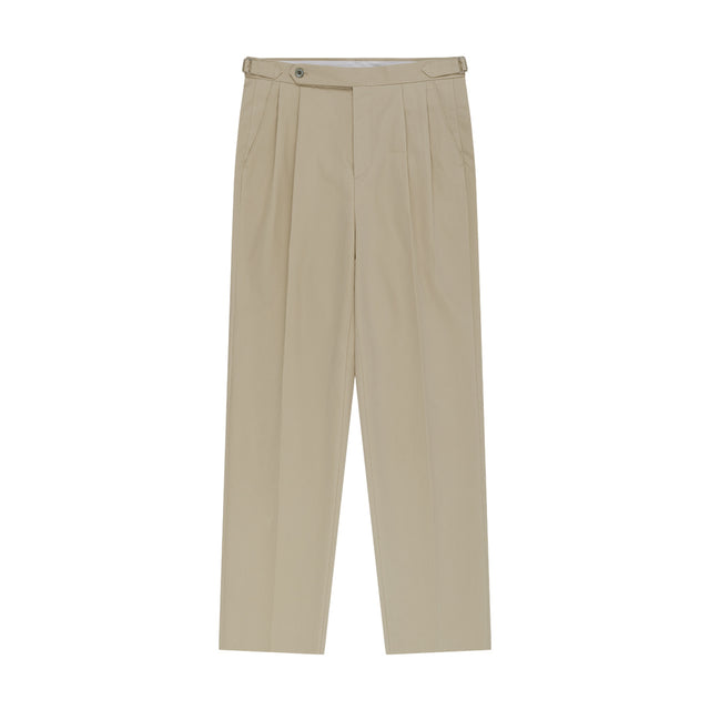 Essential Cotton Twill Adjust 2-Pleated Relaxed Chino (Beige)