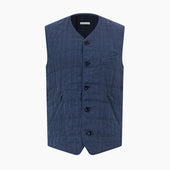 Blue Quilted Linen Herringbone Waistcoat