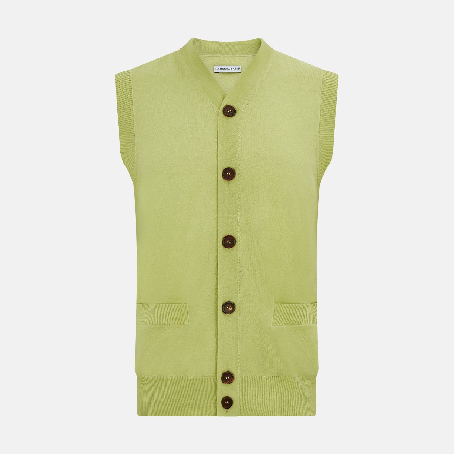 Melon Green Fine Merino V Neck Sleeveless Cardigan